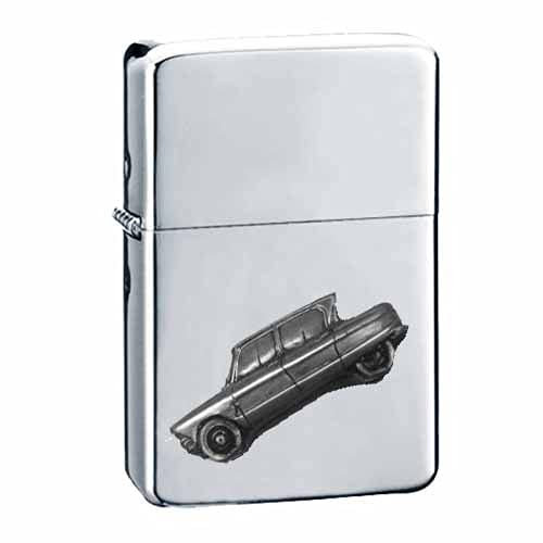 Klassisches französisches Auto Ami 6 ref42 Zinn Effekt Design auf einem Flip-Top-Benzinfeuerzeug, winddicht, Silber nachfüllbar