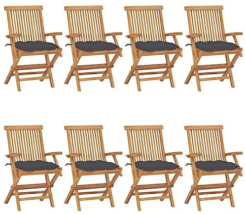 vidaXL 8X Teak Massiv Gartenstuhl mit Anthrazit Kissen Armlehnen Klappbar Holzstuhl Klappstuhl Stuhl Stühle Gartenmöbel Gartenstühle Balkon Terrasse