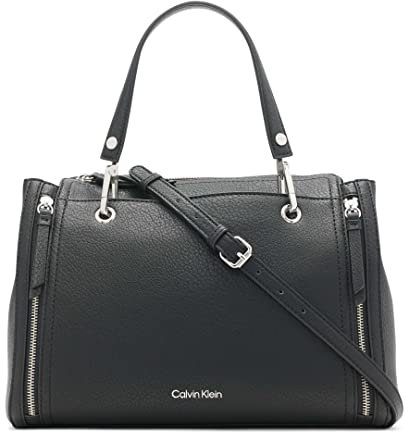 Calvin Klein Reyna Novelty Satchel, Black/Silver, One size