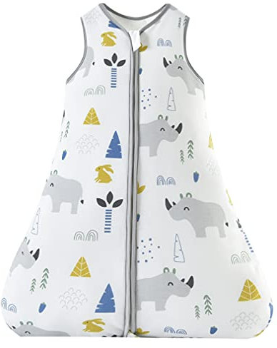 Chilsuessy Ganzjahres Baby Schlafsack,Schlafsack Baby aus reine Baumwolle,Babyschlafsack Ganzjährig,2.5 TOG Winterschlafsack für Neugeborene, Niedlich Nashorn, L/Baby Höhe 80-90cm