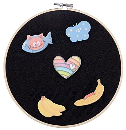 FINGERINSPIRE Wandbehang Pin Collection Display Stand 20cm Runde Schwarze Brosche Pin Display Board Leinwand Emaille Pin Display Halter mit Stickrahmen für Schmuck Pins Brosche Display