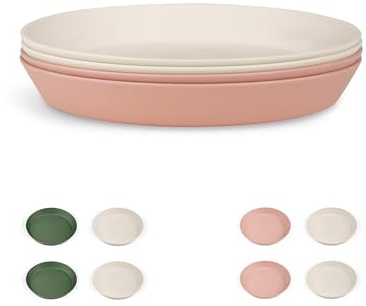 Citron Juego de 4 platos de melamina (2 crema, 2 rosas), vajilla duradera, ligera y reutilizable, platos sin BPA para niños y adultos, perfectos para comidas diarias, fiestas y picnics