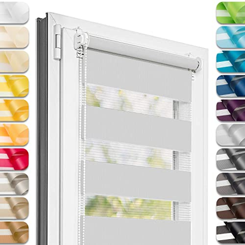 Estika Doppelrollo Klemmfix ohne Bohren - 65 cm x 120 cm - Hellgrau - 27 Stofffarben, Tag und Nacht Duo Rollo, Rollos für Fenster ohne Bohren, Fenster Sichtschutz (65 cm Stoffbreite)