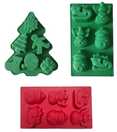 3 Pièces Moule Silicone Noël, Renne Neige Moules Silicone, Père Noël Moules Silicone, Cuisine BRICOLAGE Outils, pour le Chocolat, les Gâteaux, les Glaçons, les Bonbons