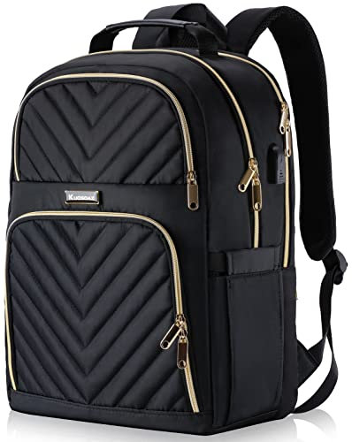 Kuosdaz Rucksack Damen Arbeit Rucksack, 17.3 Zoll Schulrucksack Mädchen Teenager mit USB Ladeanschluss, Laptop Rucksack Stylischer Daypack Wasserdichte für Schule, Uni, Reisen, Arbeit 45L, Schwarz