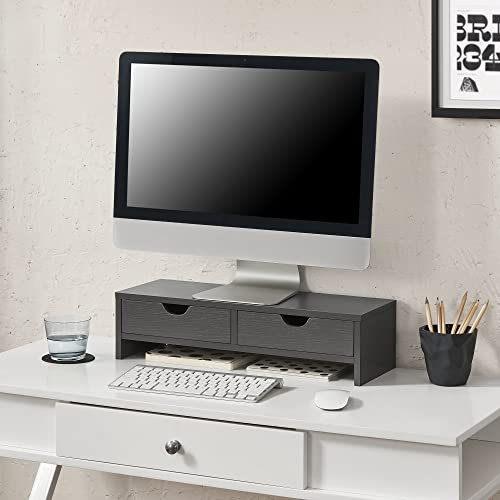 [en.casa] Monitorständer Mänttä mit 2 Schubladen Monitorerhöhung 50x18x13cm Bildschirmerhöhung für Laptop Computer Notebook Dunkelgrau