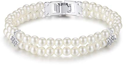 QUKE Elegante simulierte Süßwasser Perle Armband Cubic Zirkonia Kristall Double-Layer Armbänder für Frauen Mädchen Schmuck Geschenk