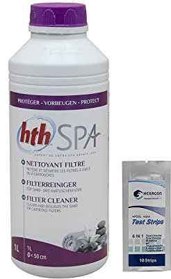 HTH Spa NETTOYANT Filtre Liquide - 1L | Nettoie et Détartre Les Filtres à Sable ou à Cartouches + 10 Tests HPS OFFERTS 6 en 1