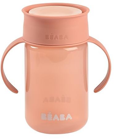 Béaba, Tazza di apprendimento 360° con disco antigoccia, sistema brevettato anti-fuga, da 12 Mesi, manici rimovibili, con coperchio igienico, solido e leggero, 340 ml, rosa