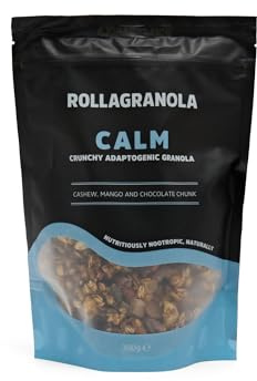 Rollagranola - Calm - Cashew, Mango & Chocolate Chunk Oat Granola 350g Pack. Gluten Free & Suitable For A Vegan Diet. Crunchy Adaptogenic Granola. Nutritiously Nootropic Naturally.