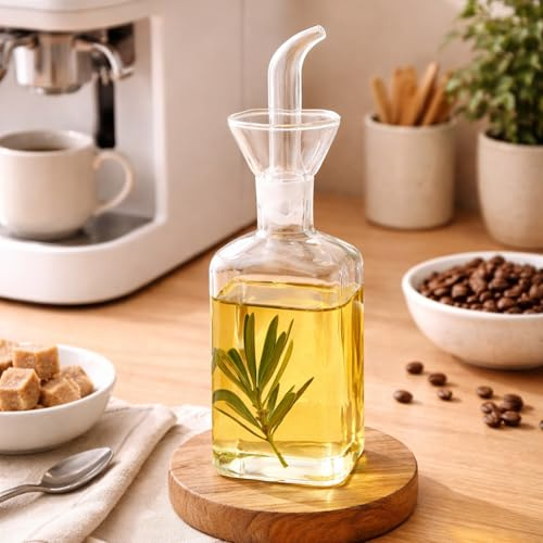 Eden & Willow Glass Olive Oil Bottle, Vinegar Cruet Bottle for Kitchen, Cooking Oil Dispenser with Non-Drip Spout (Medium, 1pcs)