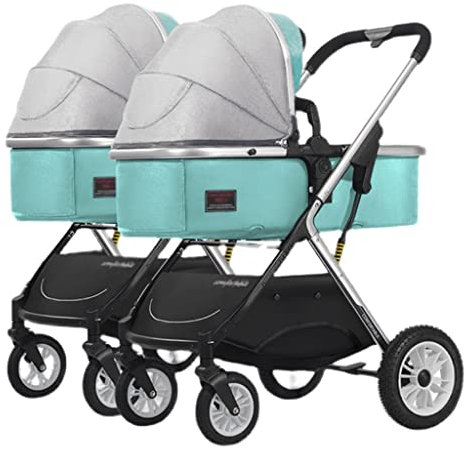 WIGSELBL Zwillings-Kinderwagen, nebeneinander, Doppel-Kinderwagen, Faltbarer Doppel-Kinderwagen mit Tandem-Sitzen, Zwei-Wege-Kinderwagen, Abnehmbarer Zwillings-Kinderwagen (Color : Groen)