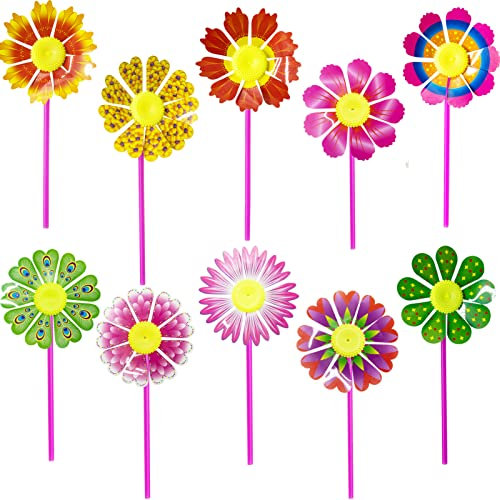 10 Pcs Plastic Pinwheel,Sunflower Wind Spinners Lawn Garden DIY Windmill,Colorful Pinwheels Wind Spinner Set for Children Kids Party Garden Yard Outdoor Decoration