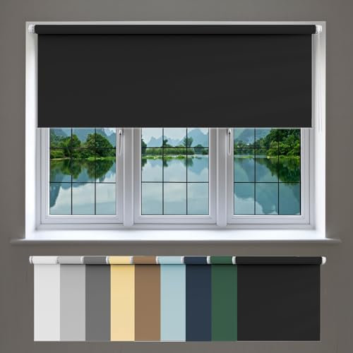 Rollo Thermorollo 75 x 210 cm, Sichtschutz und Sonnenschutz Blickdicht, Thermorollo Hitzeschutz, inklusive Montagematerial, für Fenster & Tür, Schwarz