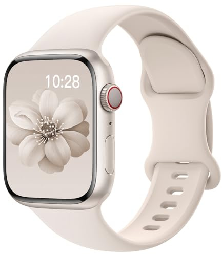 Yoohoo Silicone Band Compatible with Apple Watch Straps 38mm 40mm 41mm 42mm | Sport Strap for Women Men,Soft and Breathable, Replacement Bands for iWatch Series 11 10 9 8 7 6 5 4 3 2 1 SE Ultra,Starlight