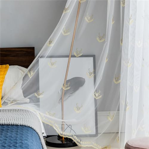 KEKUYA 2 er Set Wohnzimmer Gardinen,Voile Gardinen Vorhang halbtransparent mit Ösen Gardinen Modern für Schlafzimmer Balkontür Luftige Gardinen, Tier Hirsch B132×H160cm