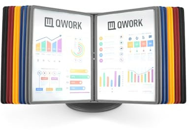 QWORK® Tisch-Sichttafel Aufsteller, 360° verstellbar, Mehrfarbig Dokumentenhalter für Messehallen, Restaurants, Büros, öffentliche Plätze, 20 A4-Anzeigetafeln