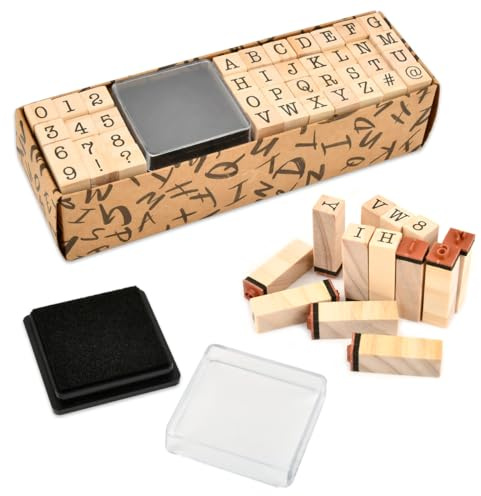 40 Stück Buchstaben Stempel Set, Vintage Hölzerne Alphabet Holzstempel, Zahlen und Symbole Mit Stempelkissen für Scrapbooking, Kunst, Handwerk und Kartenherstellung