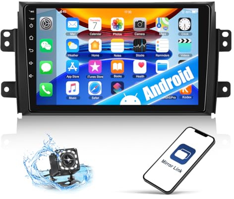 CAMECHO Android 13 Autoradio mit Navi für Suzuki SX4/Fiat Sedici 2006-2013,Doppel Din Radio mit 9 Zoll Bildschirm,Mirror Link RDS FM WiFi Bluetooth+Rückfahrkamera