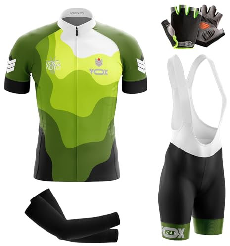 Conjunto Ropa Ciclismo Hombre Maillot Bici MTB Verano,Traje Ciclista Manga Corta Camiseta Ciclo+Guantes Ciclismo+Manguitos Ciclistas de protección Solar Ice Silk (XXL,Typ-2)