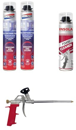 Mousse Expansive Pistolable 750 ml | Montage, Isolation et Calfeutrage, Lot 2 Mousses + 1 Pistolet + 1 Nettoyant