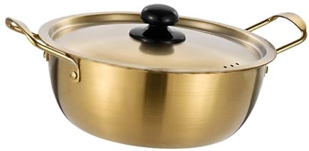 PETSOLA Ramen de Fideos con Tapa Olla Dorada de Acero Inoxidable para Cocinar Diversos Platillos Adecuado para Excursión Picnic Famil, 24CM