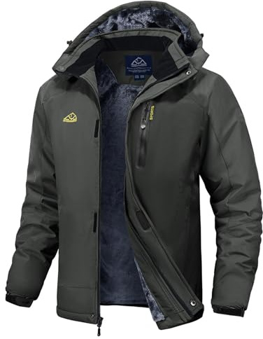 Rdruko Skijacke Herren Winterjacke Snowboardjacke Warme Fleece GefüTtert Winter Jacke Wasserdicht Funktionsjacke Männer Outdoor Wanderjacke mit Kapuze-Dunkelgrau M
