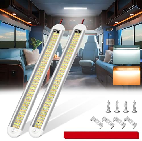 TrustWheel 12V LED Innenleuchten 2er-Pack - 1800lm Ultraheller Lichtstreifen mit Schalter für Wohnmobil, Transporter, Campingbus, Boot, Küche, Badezimmer, Bar, LKW (3000K Warmweiß/6000K Tageslicht)