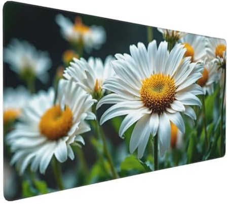 Tapis de Souris Marguerites Blanches, Tapis de Souris XXL 1000x500 mm Tapis Souris Gaming Grand, Tapis de Bureau Antidérapant Étanche, Clavier Souris Gamer Tapis Souris la Maison et Le Bureau Y-5641