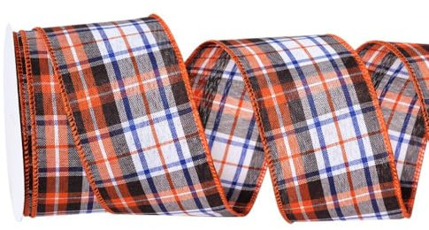 Whakano Kariertes Band Geschenkband 9m x 6,3cm Schleifenband Thanksgiving-Verpackungsband Herbstdekoration Dekoband,Bastelbänder für Weihnachten,Hochzeit,Erntedekoration,Geschenkverpackung,Blau Weiß