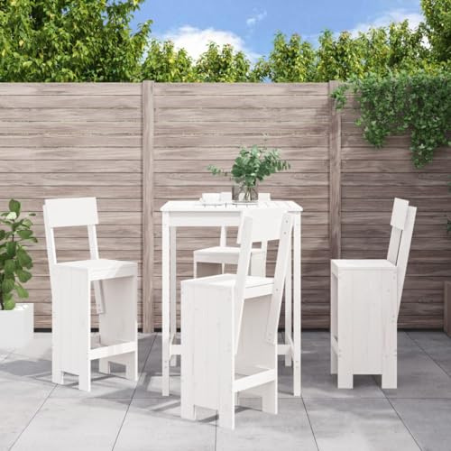 WEMYUFURN 5-TLG. Gartenbar-Set Weiß Massivholz Kiefer, Outdoor-Sitzgruppe, Terrassen-Lounge-Set, Garten-Couchgarnitur - Wetterbeständig, Komfortabel - für Terrasse, Garten und Balkon