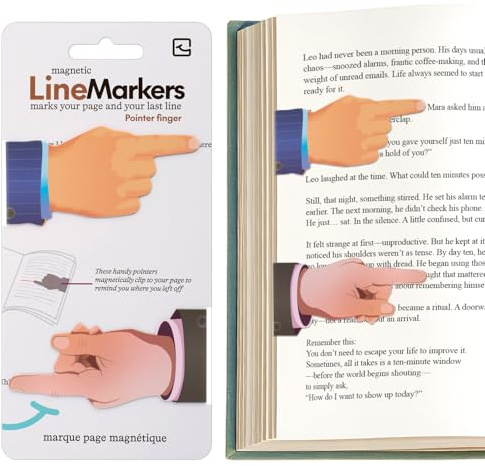 Thinking Gifts Magnetischer Zeilenmarker - Pointed Finger | 2er-Set magnetische Lesezeichen, Zeilenmarker mit Schlitz, niedliche Schreibwaren & Seitenhalter