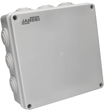 Jandei - Caja Estanca de Montaje en Superficie. Cuadrada Instalación en Interior/Exterior, 12 Entradas. Ideal para Aplicaciones Residenciales, Comerciales o Industriales. (200x200x80mm)