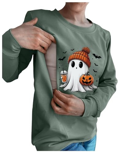 Halloween Damen Lässiges Still-Sweatshirt mit Reißverschluss Bequemer Stillpullover Warme Fleecejacke Damen (Green, M)