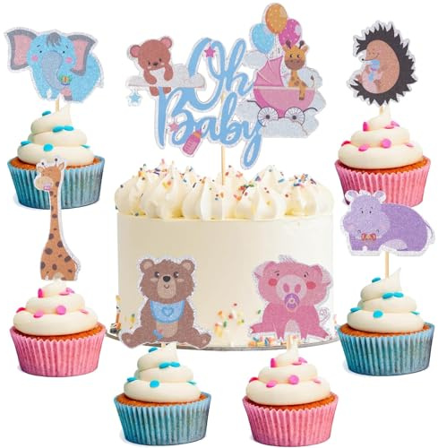 Minnhua 25 Stück Cupcake Toppers Tiere Tortenaufsatz Zoo Kuchen Deko Tortendeko Animals Cake Toppers Happy Birthday Cake Topper Geburtstagsparty Dekoration Zubehör Kuchendeko Geburtstag Tortenstecker
