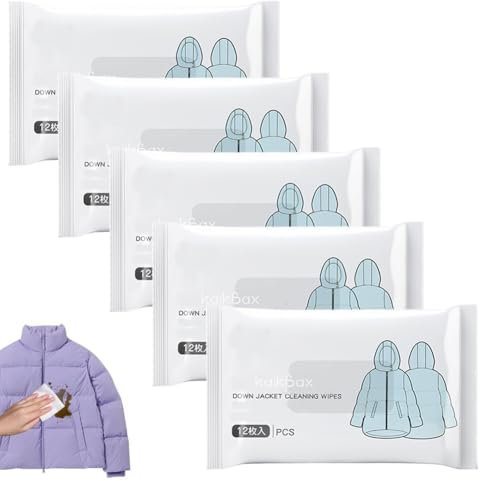 5Pack Wash-free Down Jacket Cleaning Wipes, Disposable Clean Travel Wet Wipes, Effective Stain Removal Cleaning Wipes, Easier Way to Clean Grease, Dirt, Dust from Clothes,Shoe,Hands and More