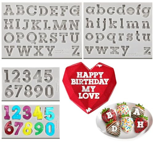Letter Molds for Chocolate, 3PCS Silicone Alphabet and Number Mold Set | for Creating Breakable Heart-Shaped Fondant Toppers, Perfect for Cupcake Decorations and Cake Decoration