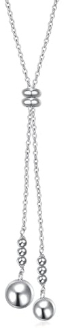 HOOHWE Sterling Silver Long Necklace for Women Layered Necklaces Tassel Silver Round Ball Necklaces Y Clavicle Necklace for Women Lady Jewelry
