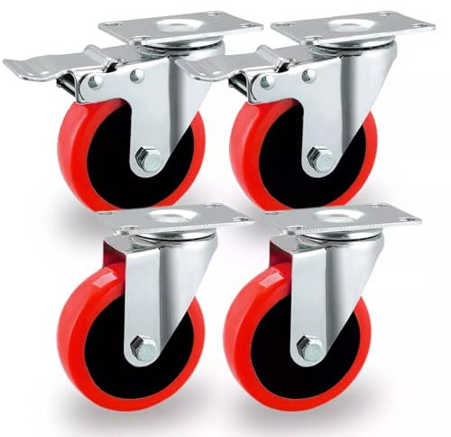 MaxSell 4x Castor Wheel Large 100mm - 600KG Heavy Duty Rubber Swivel Furniture Caster - Set of 4 Wheels Low Noise Castors for Furniture (Set of 4 (2 with Brakes & 2 without Brakes))