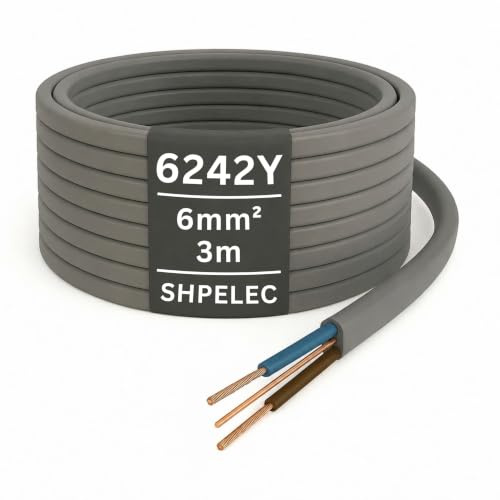 SH|P Electrical® 6mm Twin and Earth Cable with Earth Sleeving – 3m Pack – Premium PVC Insulated Electrical Cable, Ideal for Domestic Wiring and Power Circuits. BASEC Approved. (6mm, 3m)