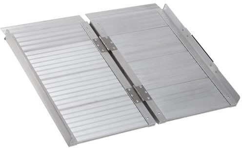 HOMCOM Rampa per Sedia a Rotelle Pieghevole con Bordi Esterni, Rampa per Disabili in Lega di Alluminio, 61x74x5 cm, Argento