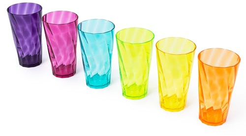 LIVIVO Set of 6 Plastic Tumblers - 600ml Acrylic Plastic Glasses Reusable, Stackable Design, BPA Free Plastic Tumblers for Adults and Kids, Reusable Plastic Cups for Outdoor, Picnic, Camping (Rainbow)