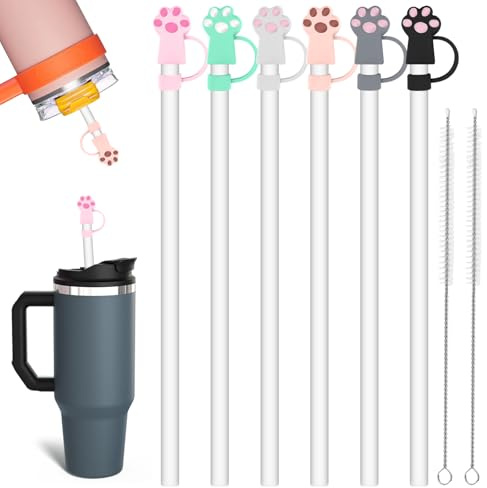 30 cm Strohhalme Wiederverwendbar für Stanley Cup, 6 Silikon Strohhalm Abdeckung mit 6 PE-Strohhalme und 2 Bürsten, Zubehör für Stanley Cup, Travel Tumbler Ersatz Trinkhalme für 40/30oz Stanley