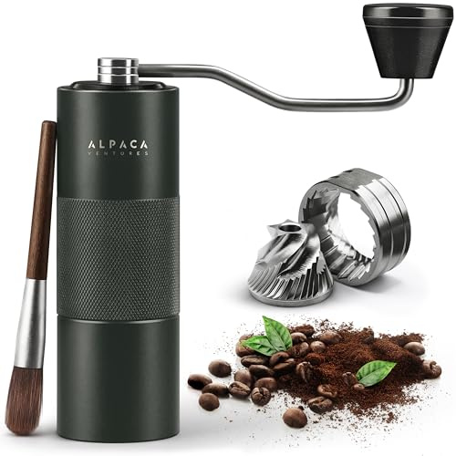 Alpaca Ventures - Molinillo de café manual de acero inoxidable con ajuste ajustable, doble rodamiento, perfecto para el hogar, la oficina y el campamento