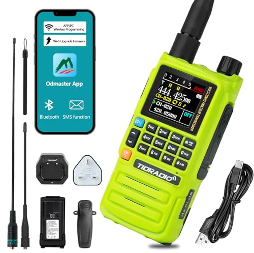 TIDRADIO TD-H3 Plus Ham Radio Bluetooth-headphone-connectable Amateur Radio, Wireless Programming, Airband Receive UK, Walkie Talkies for Adults,Two Way Radio Communication-1 Pack,Green