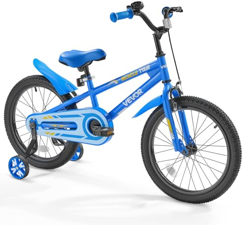 VEVOR Kinderfahrrad, 18 Zoll BMX-Stil-Fahrrad mit Stützrädern, empfohlene Kindergröße 110-140 cm, robust & einfach zu montieren, Kleinkinderfahrrad für Jungen & Mädchen zum Fahrradlernen, blau