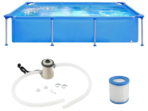 COSTWAY Pisicne Hors Sol Rectangulaire 258 x 179 x 66 cm, Piscine Tubulaire avec Pompe de Filtration, Capacité 2612 L, Cartouche, Cadre en Métal, Parois en PVC, Montage Facile, pour Enfants Adultes