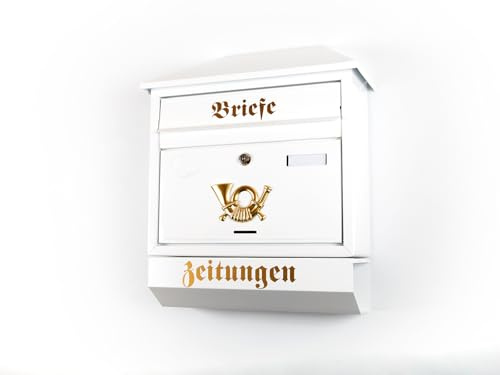 XXL Briefkasten Postkasten Zeitungsrolle Trapezdach Namenschild Vintage-Stil (Weiß)