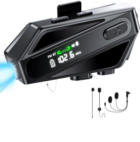 BestYiJo Auriculares Bluetooth para casco de moto con intercomunicador, FM, IPX6 y rango de alcance de 450 a 600 metros.