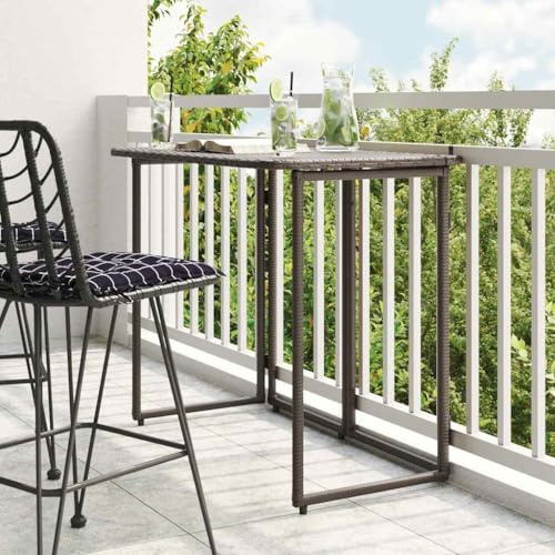 HaoChrymec Mesa de Jardín Plegable, Mesa Exterior con Tablero de Ratán Sintético y Estructura de Acero, Diseño Compacto y Pared Soportada, para Terraza, Patio o Balcón, Color Marrón, 90 x 51 x 75 cm